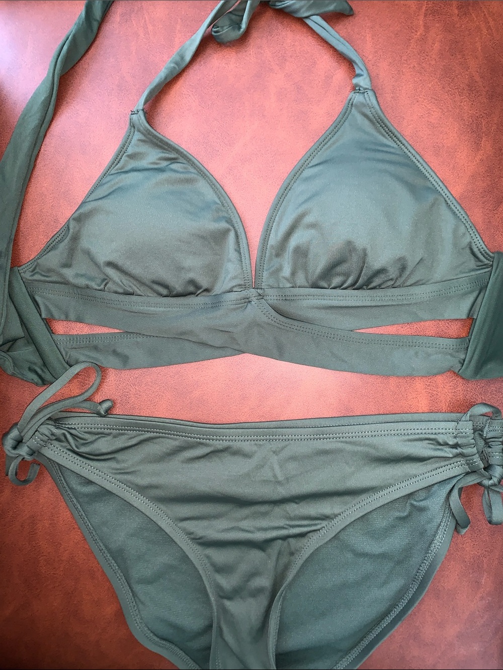 Olive Green Tie-Side Bikini Set